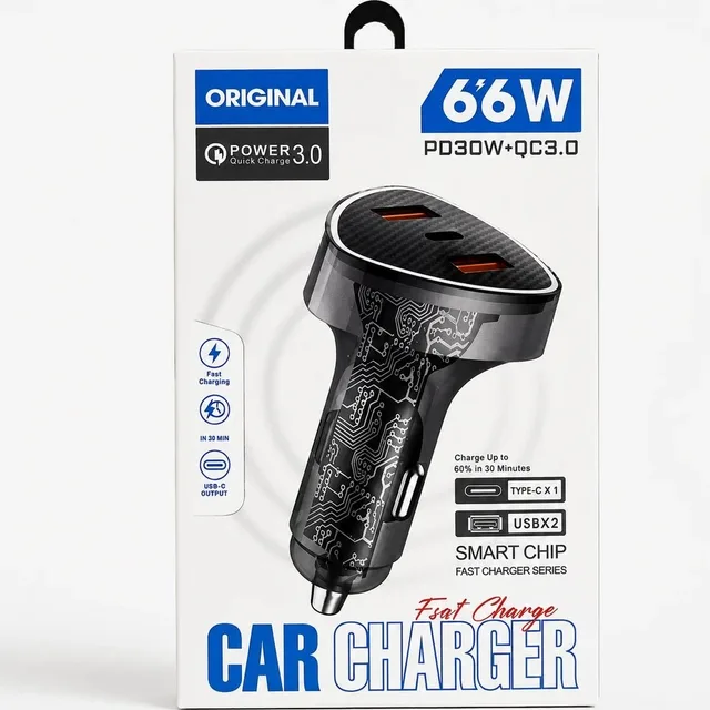 شارژر فندکی ماشین ۶۶ وات فست شارژ مدل PD 30W + QC 3.0 (مجهز به چیپ هوشمند)