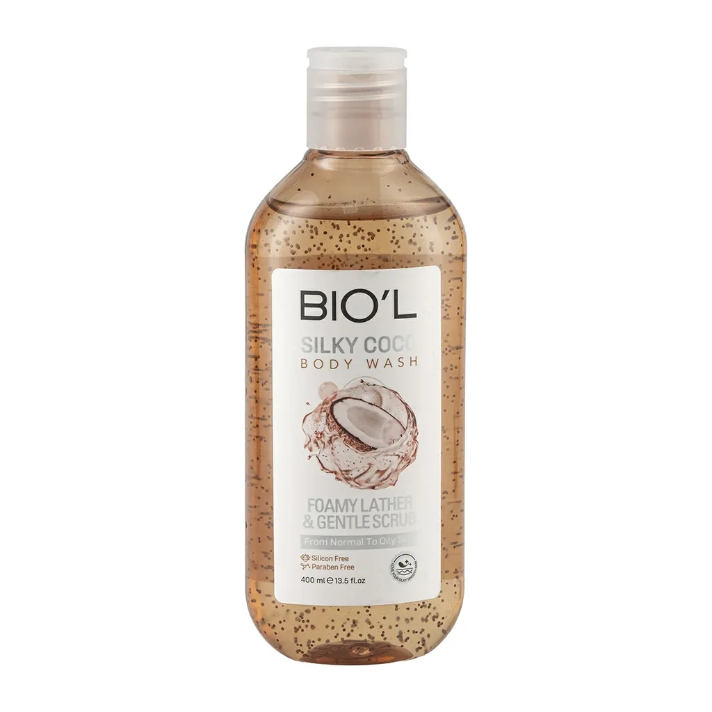 شامپو بدن ژلی سیلکی کوکو بیول مدل Silky Coco حاوی اسکراب و مواد آبرسان مناسب پوستهای نرمال تا چرب حجم 400 میلی لیتر