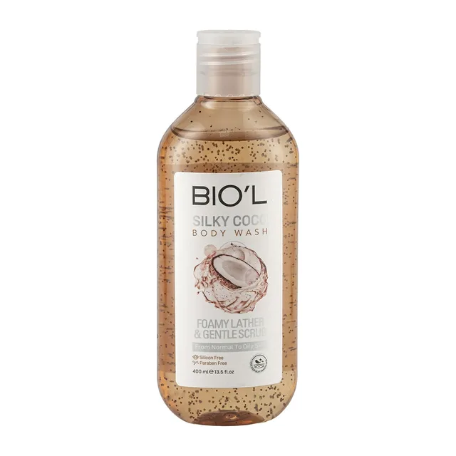 شامپو بدن ژلی سیلکی کوکو بیول مدل Silky Coco حاوی اسکراب و مواد آبرسان مناسب پوستهای نرمال تا چرب حجم 400 میلی لیتر