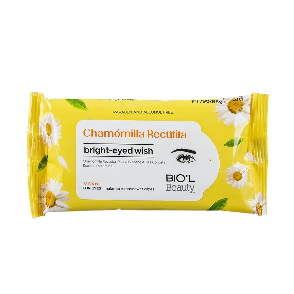 دستمال مرطوب پاک کننده آرایش دور چشم بیول مدل Chamomilla Recutita بسته 10 عددی